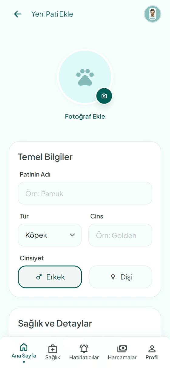 Pet profili oluştur